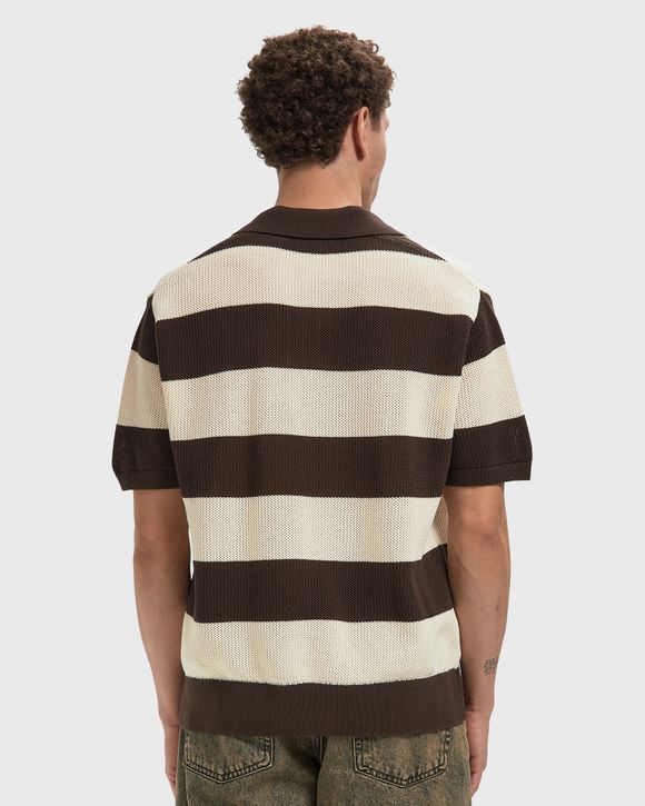 Short Sleeved Striped Polo Collar Sweater