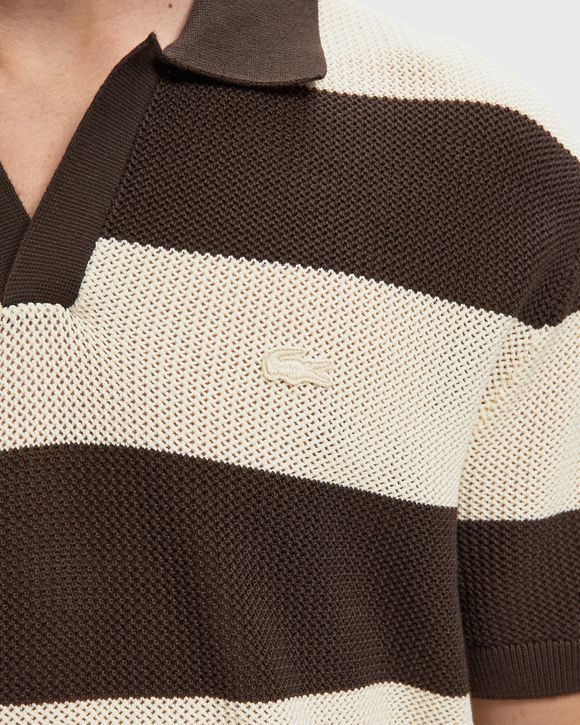 Short Sleeved Striped Polo Collar Sweater