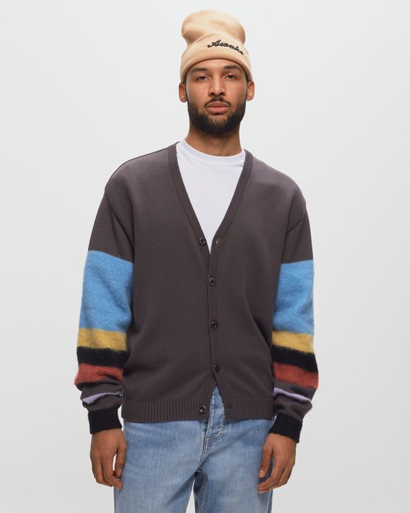 STRIPED MOHAIR SLEEVE CARDIGAN