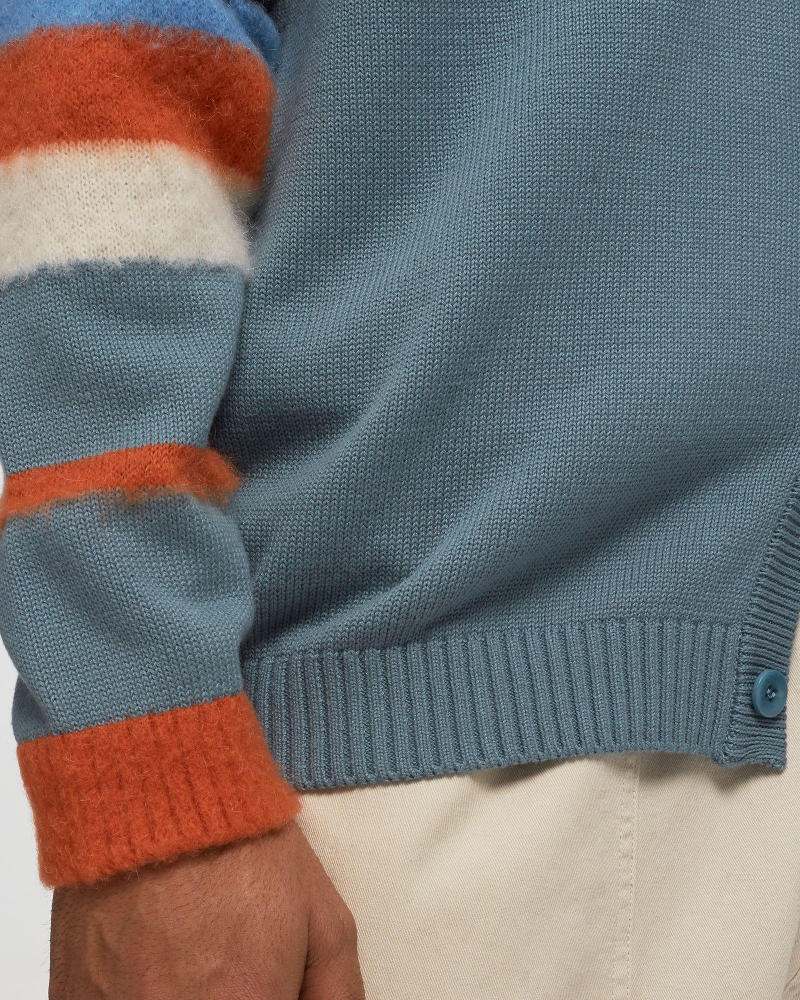 STRIPED MOHAIR SLEEVE CARDIGAN