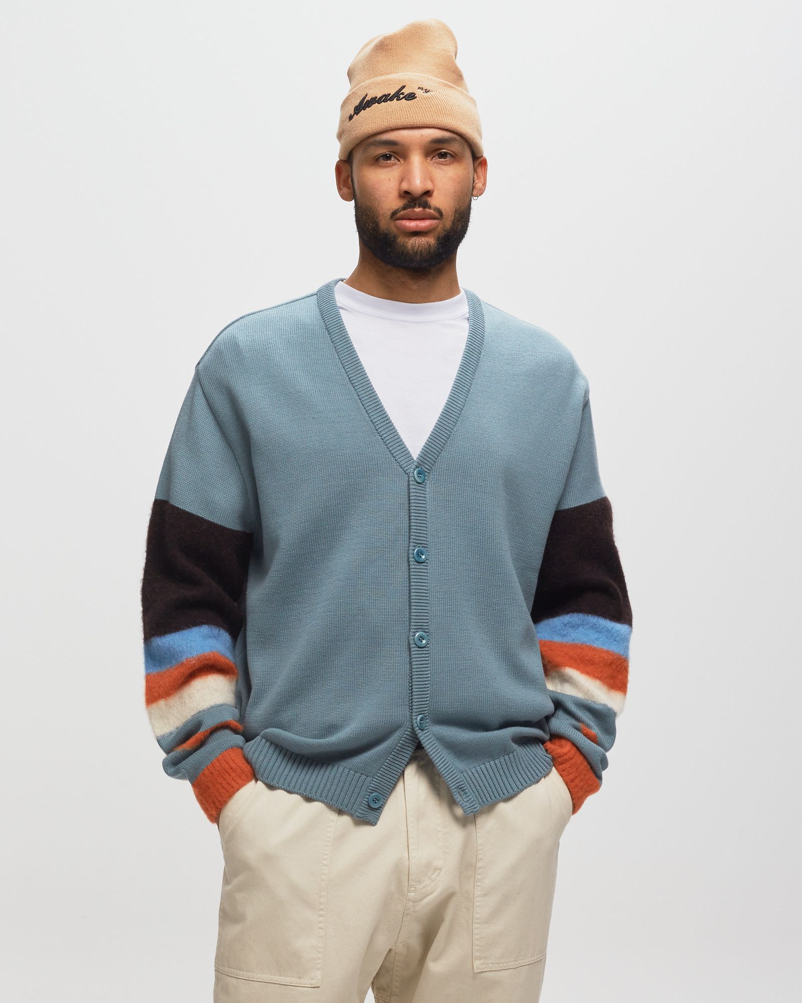 STRIPED MOHAIR SLEEVE CARDIGAN