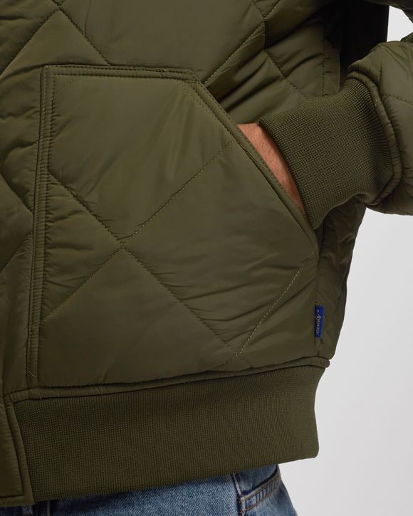 QUILTED PATCH BOMBER JACKET - OLIVE