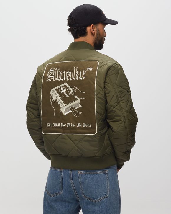 Awake QUILTED PATCH BOMBER JACKET Green | BSTN Store