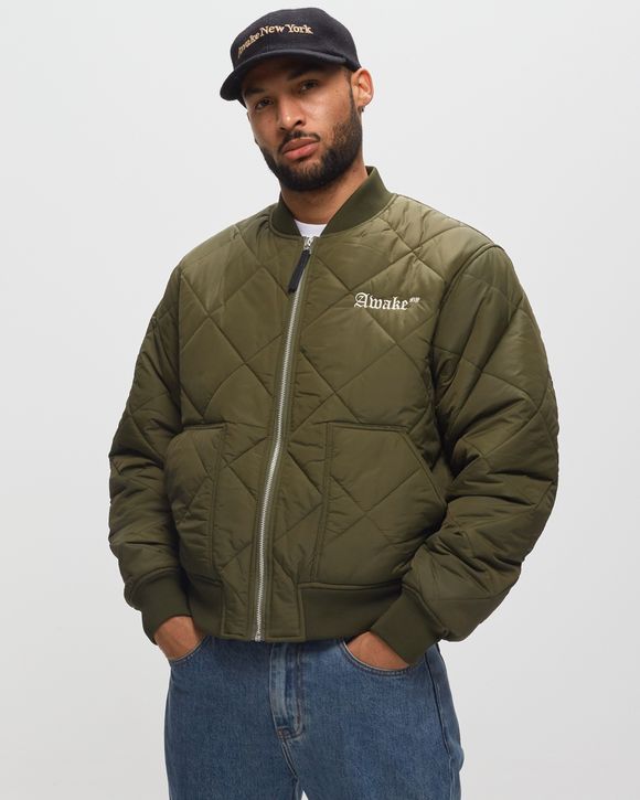 Awake QUILTED PATCH BOMBER JACKET Green - OLIVE