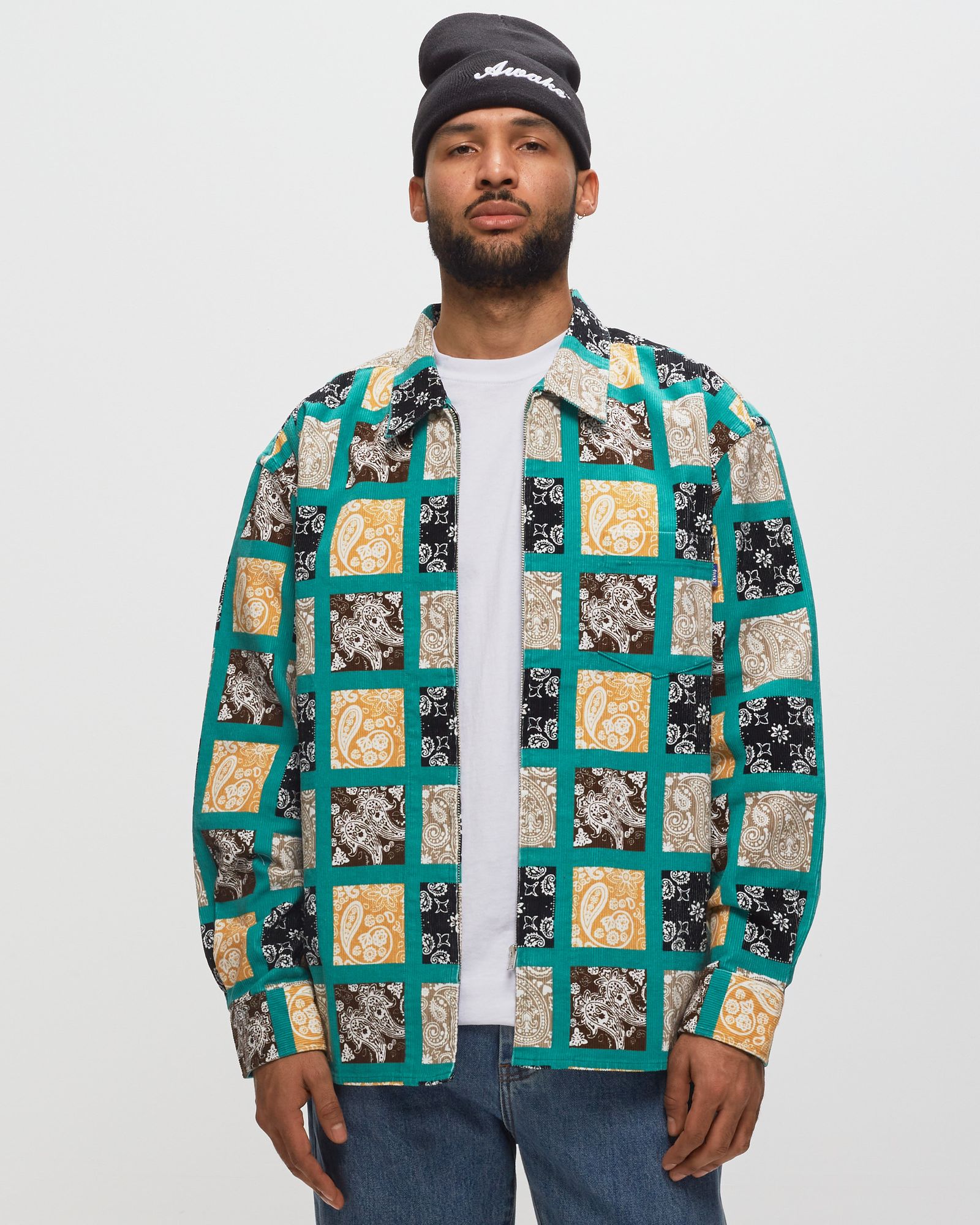 PAISLEY PRINTED CORDUROY ZIP UP SHIRT