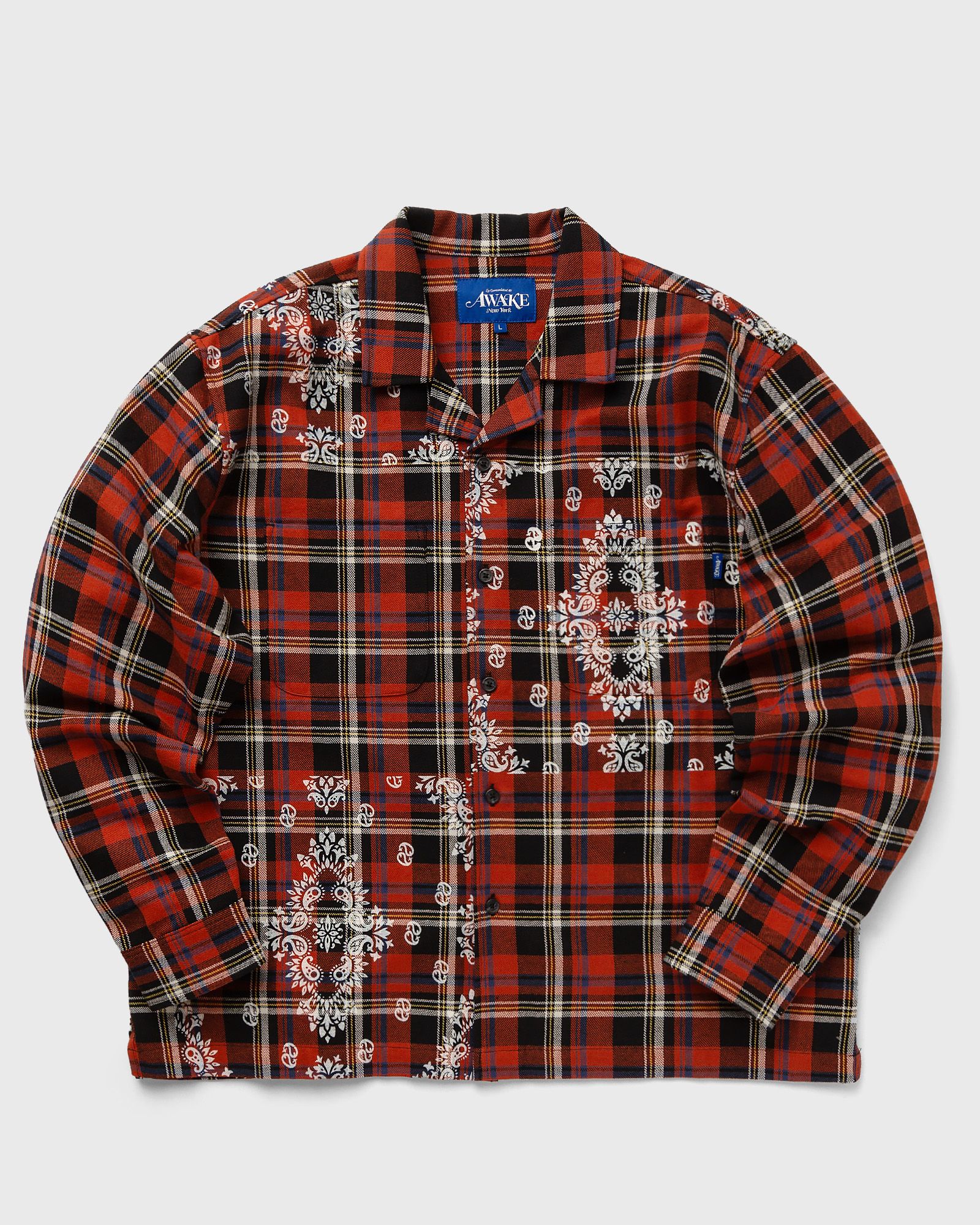 Awake - paisley printed flannel shirt men longsleeves black|red in größe:xl