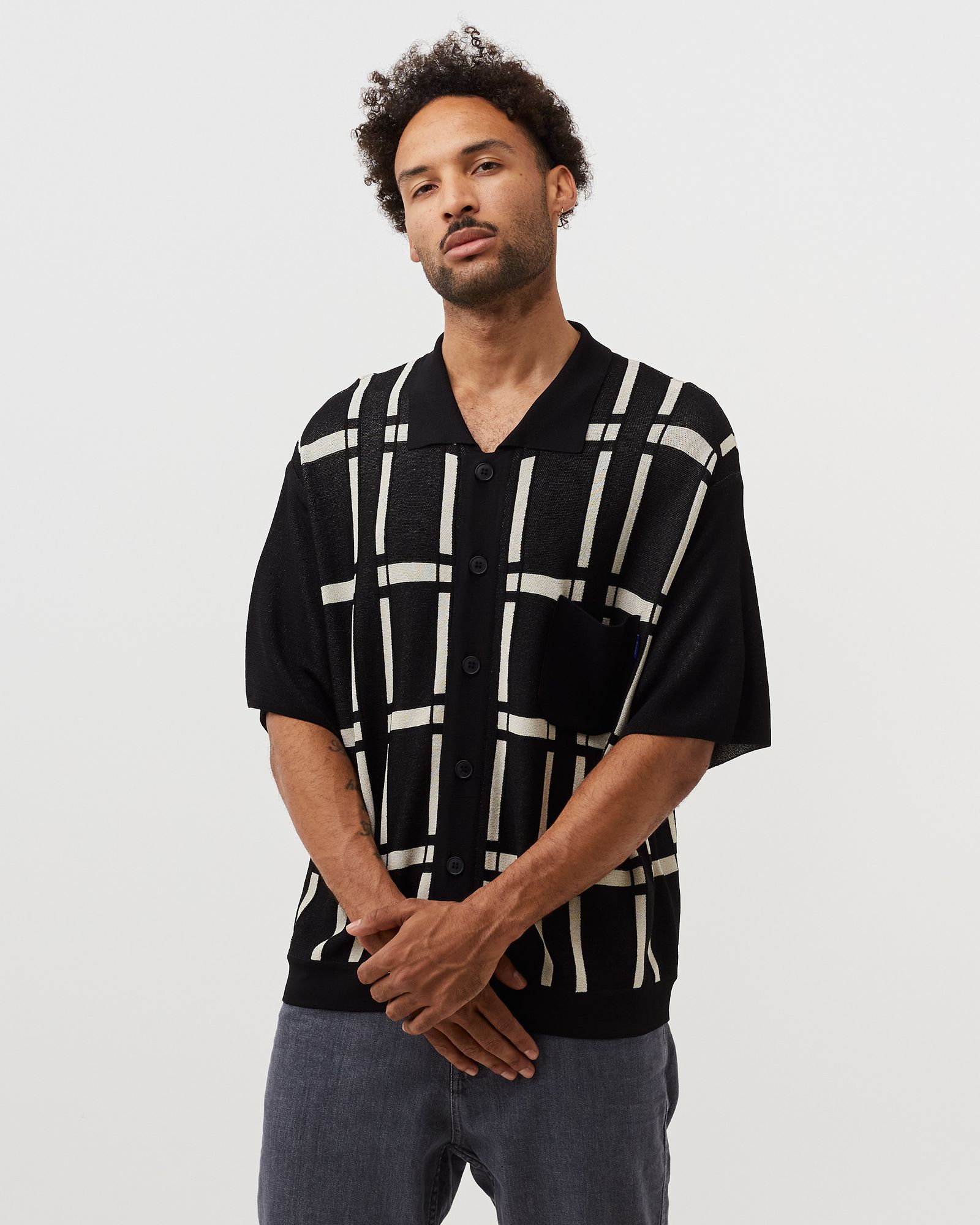 Windowpane Short Sleeve Cardigan