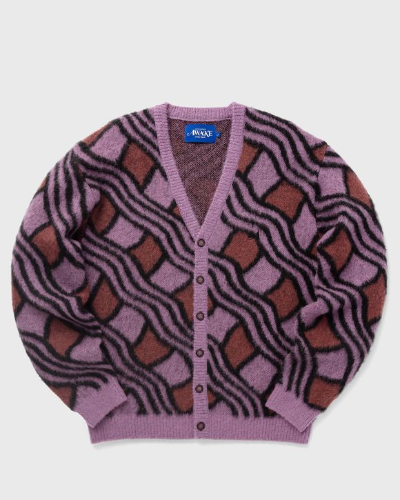 Awake WAVY JACQUARD MOHAIR CARDIGAN Pink/Purple | BSTN Store