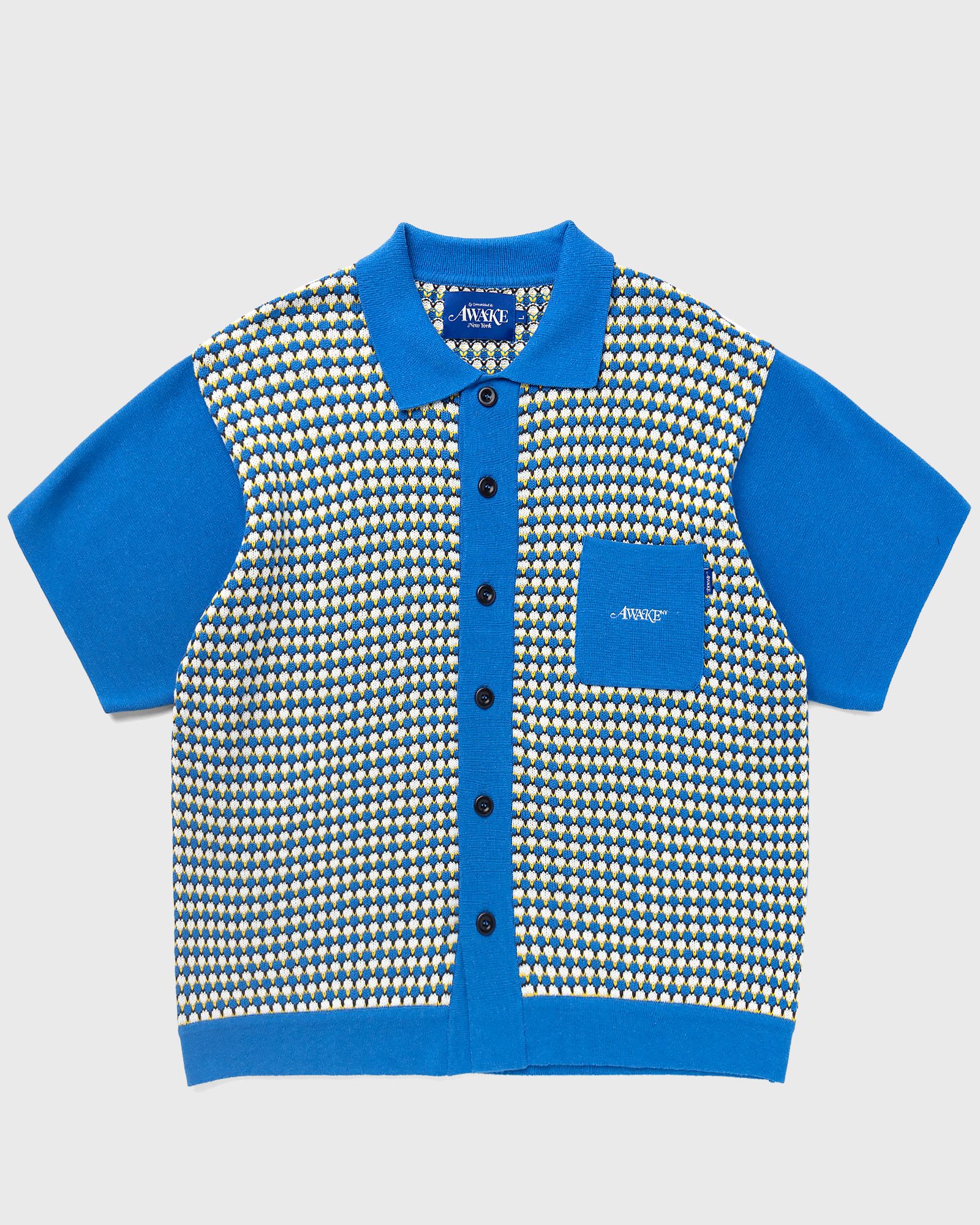 KNIT CROCHET SHORT SLEEVE BUTTON DOWN