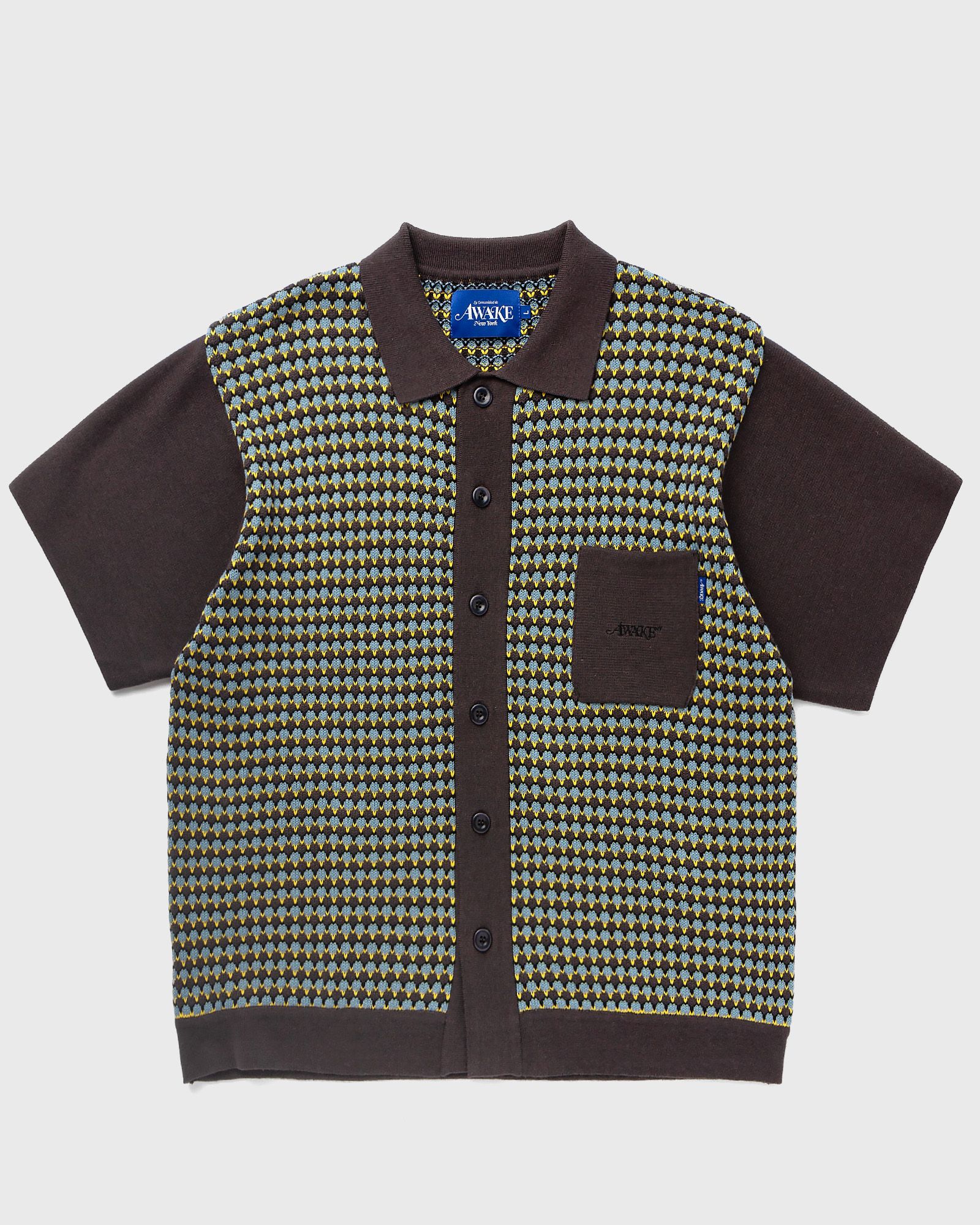 KNIT CROCHET SHORT SLEEVE BUTTON DOWN