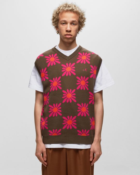 Awake CHECKERED FLORAL SWEATER VEST Brown/Pink | BSTN Store