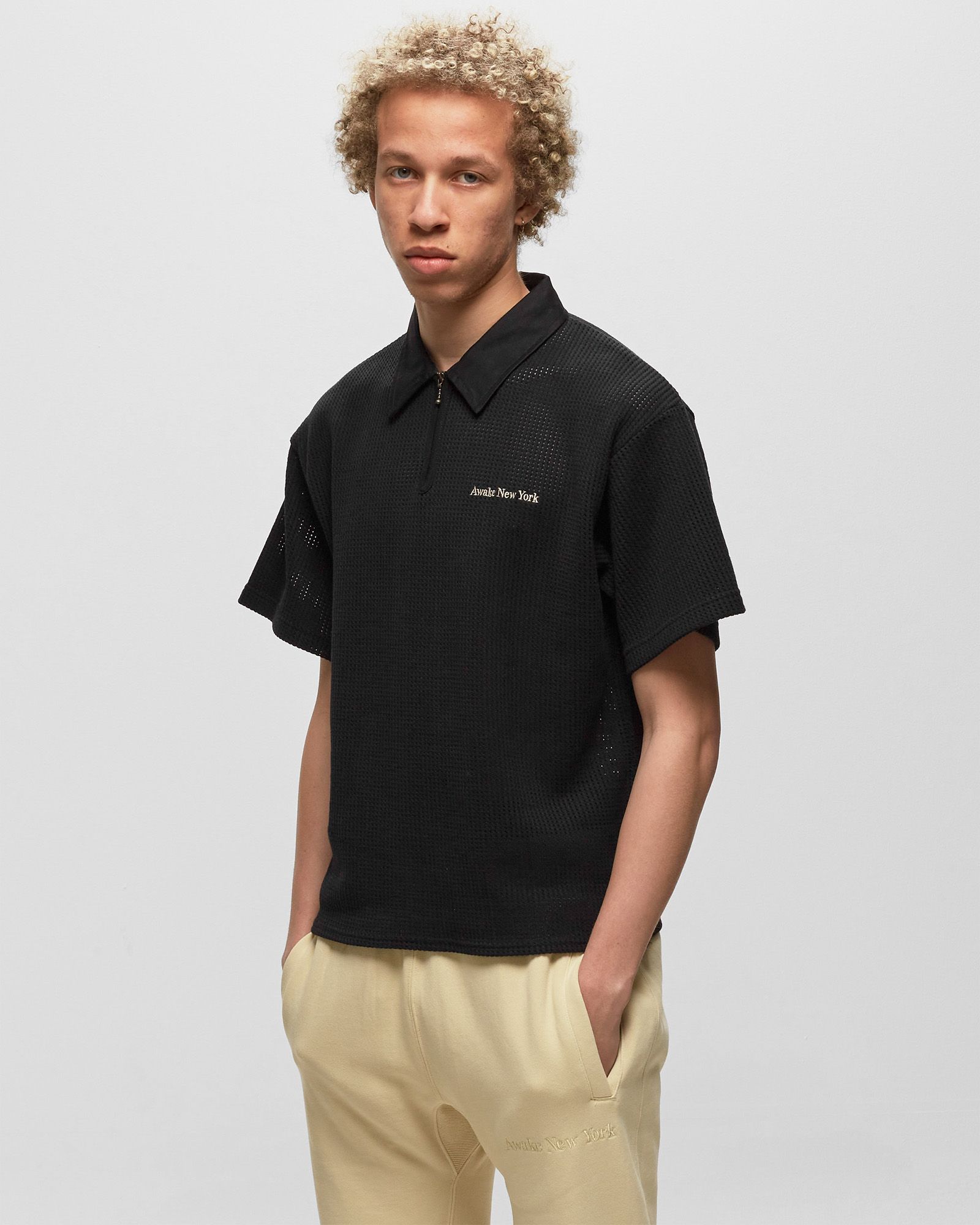 OPEN KNIT EMBROIDERED POLO
