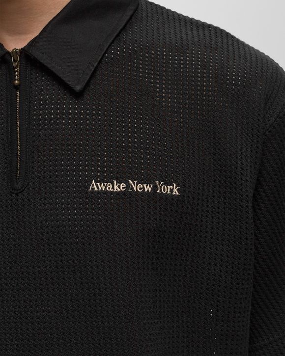 Awake OPEN KNIT EMBROIDERED POLO Black | BSTN Store