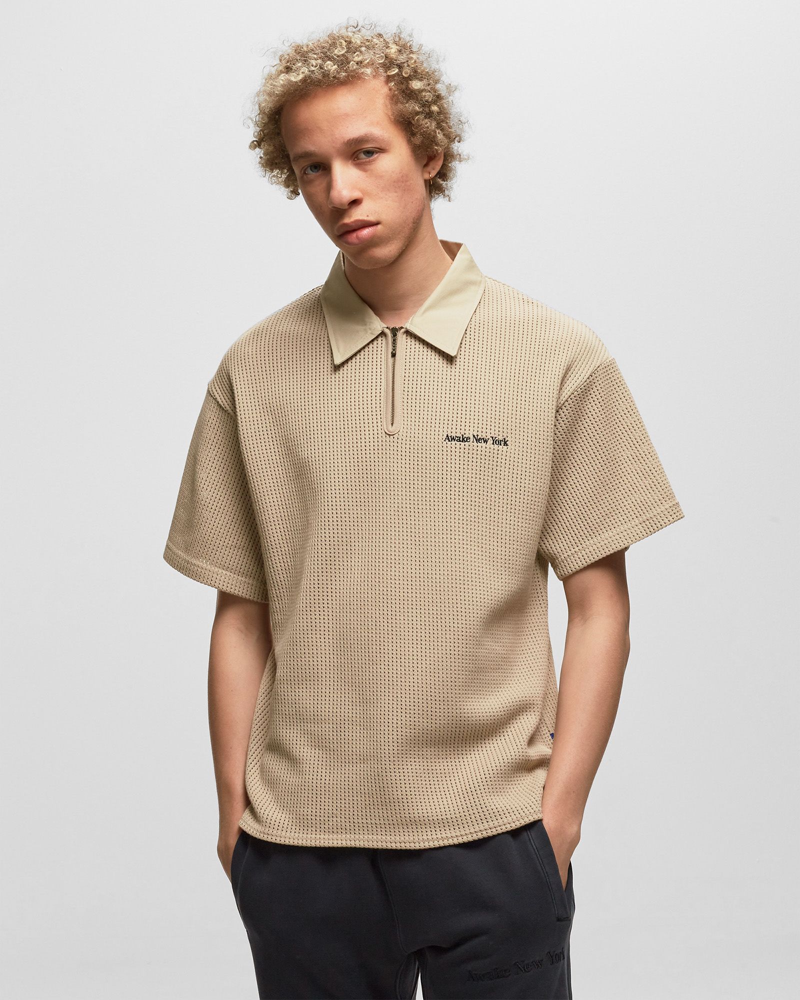 OPEN KNIT EMBROIDERED POLO