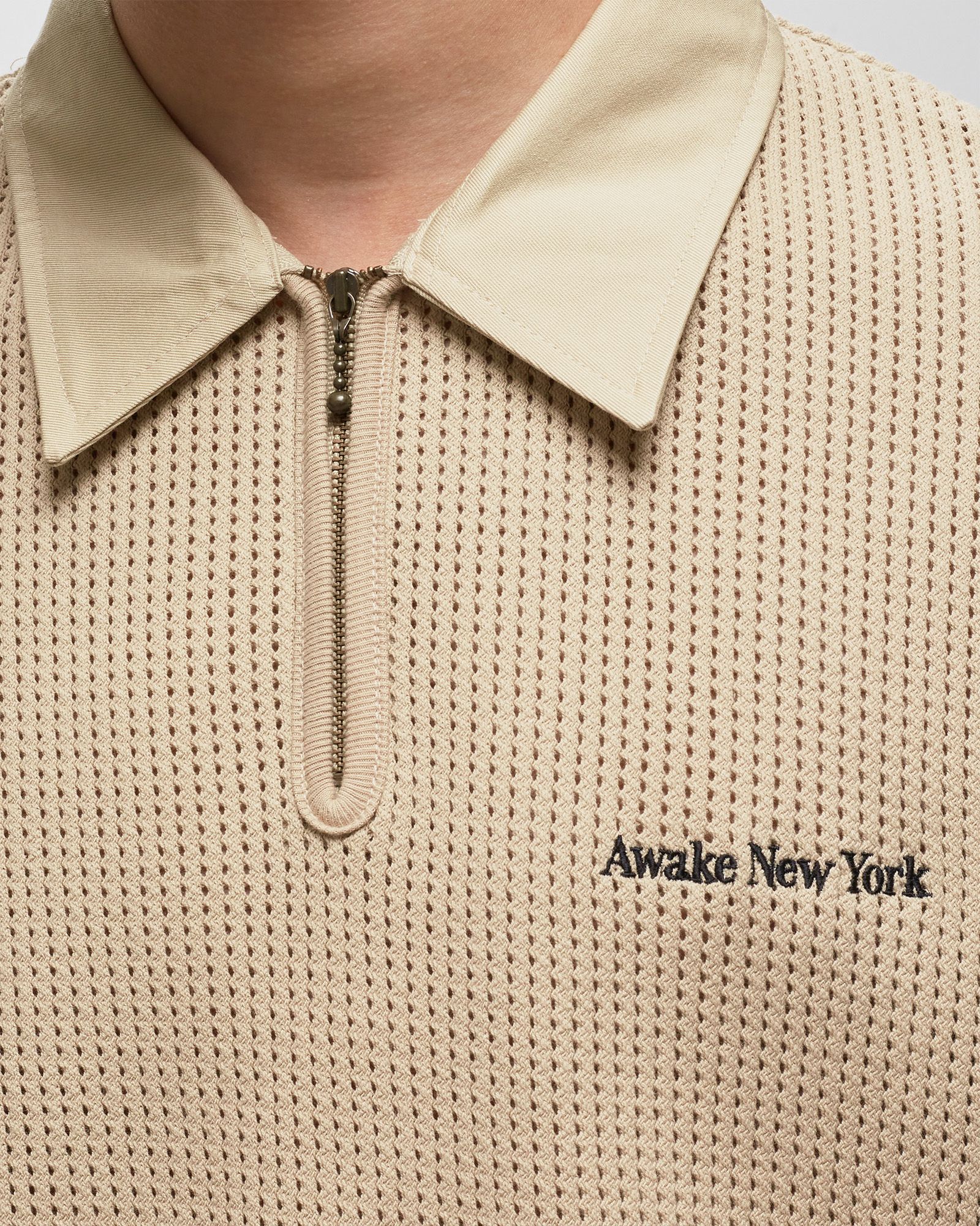 OPEN KNIT EMBROIDERED POLO