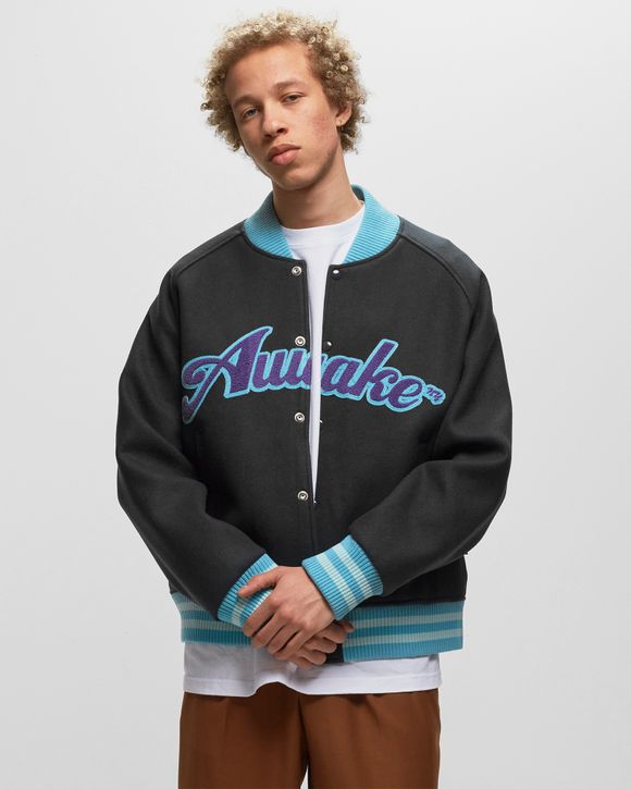 Awake MELTON WOOL CHENILLE LOGO VARSITY JACKET Black/Blue | BSTN Store