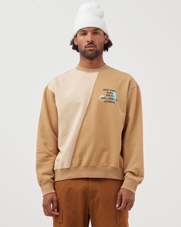 【AWAKE NY】 TWO-TONE SPLIT CITY CREWNECK : SAND Awake Two-Tone Split City Crewneck - Sand – Feature