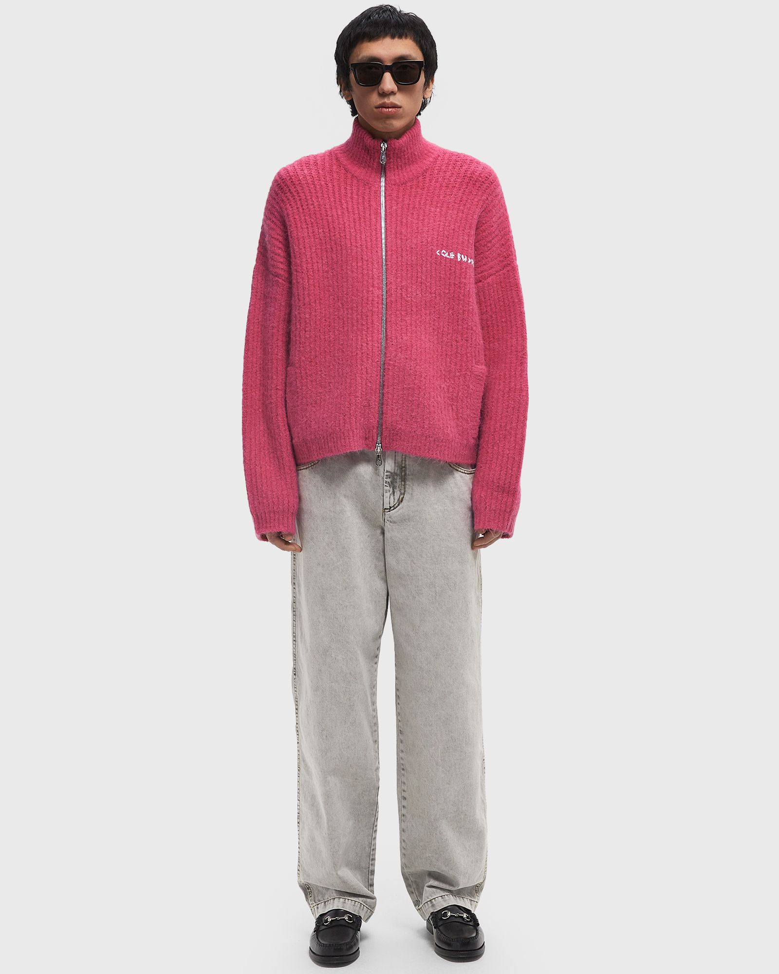 EMBROIDERED RIB KNIT ZIP THROUGH