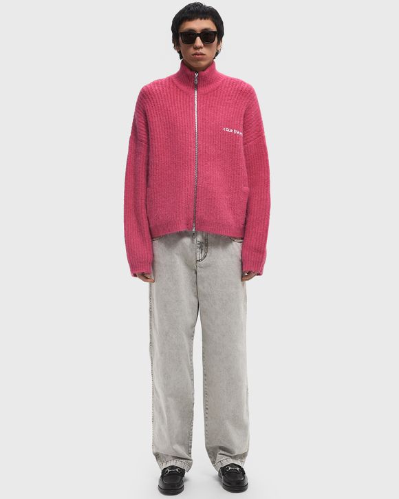 EMBROIDERED RIB KNIT ZIP THROUGH