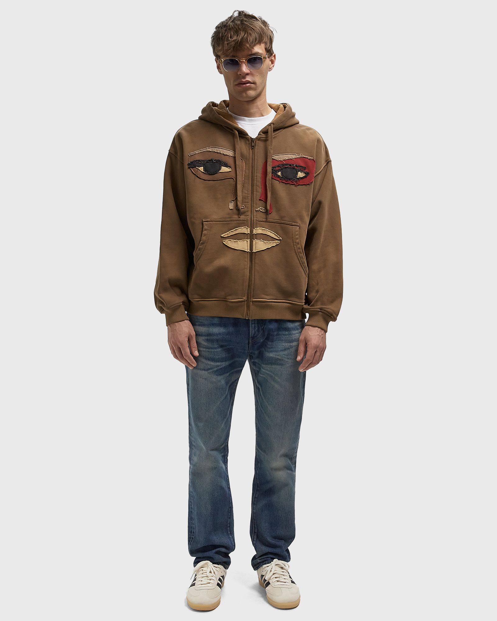 Face patchwork heavyweight zip up