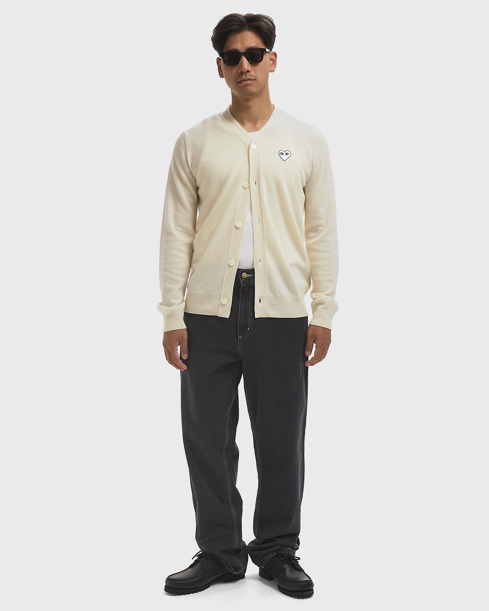 V-NECK CARDIGAN WHITE EMBLEM KNIT