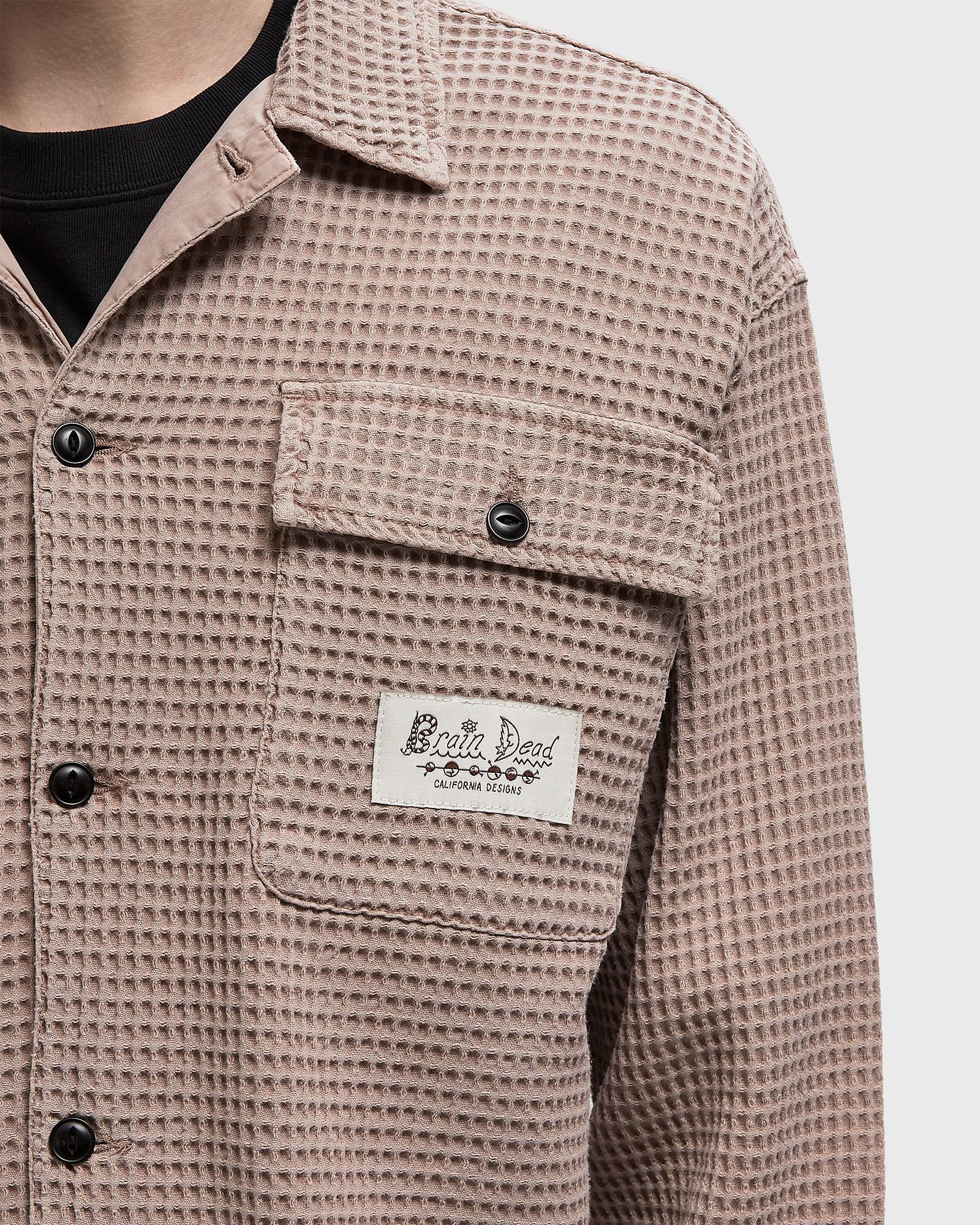 BRAIN DEAD WAFFLE BUTTON FRONT SHIRT M Brain Dead WAFFLE BUTTON FRONT SHIRT  Beige | BSTN