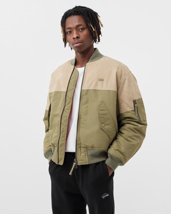 Lacoste Bimaterial Quilted Zip Bomber Jacket Green