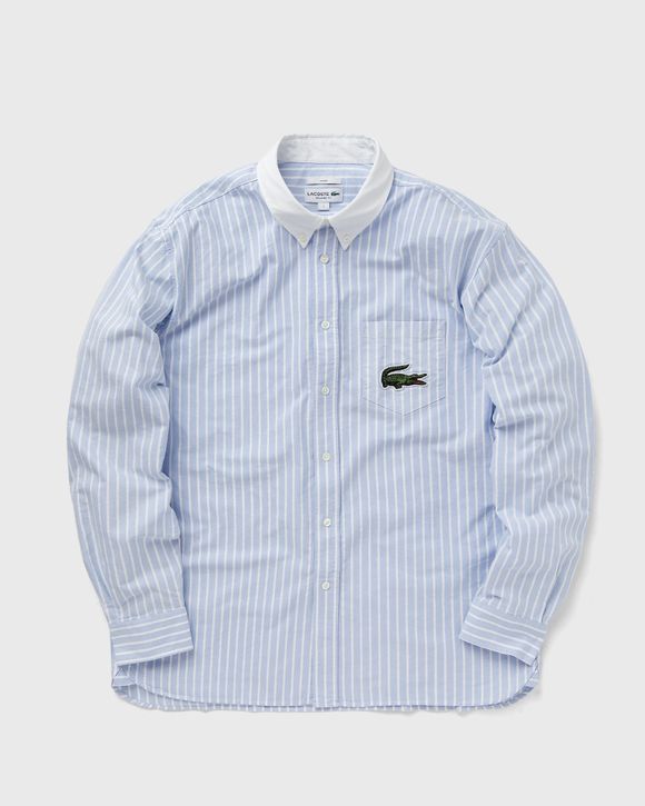 STRIPED MAXI CROC CONTRAST COLLAR COTTON OXFORD SHIRT