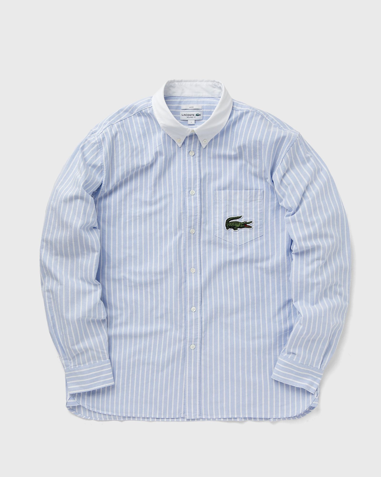 Lacoste - striped maxi croc contrast collar cotton oxford shirt men longsleeves blue in größe:xxl