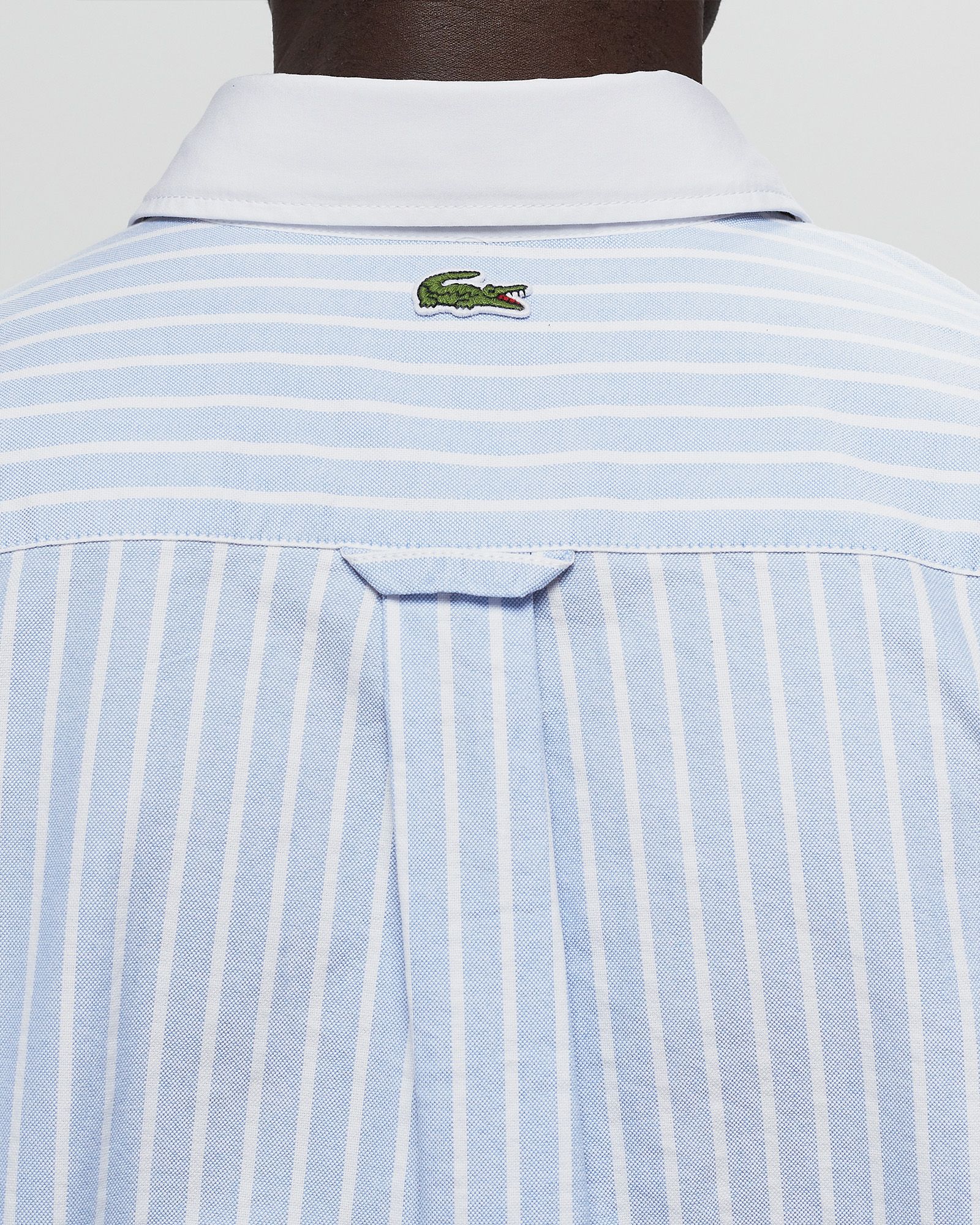 STRIPED MAXI CROC CONTRAST COLLAR COTTON OXFORD SHIRT