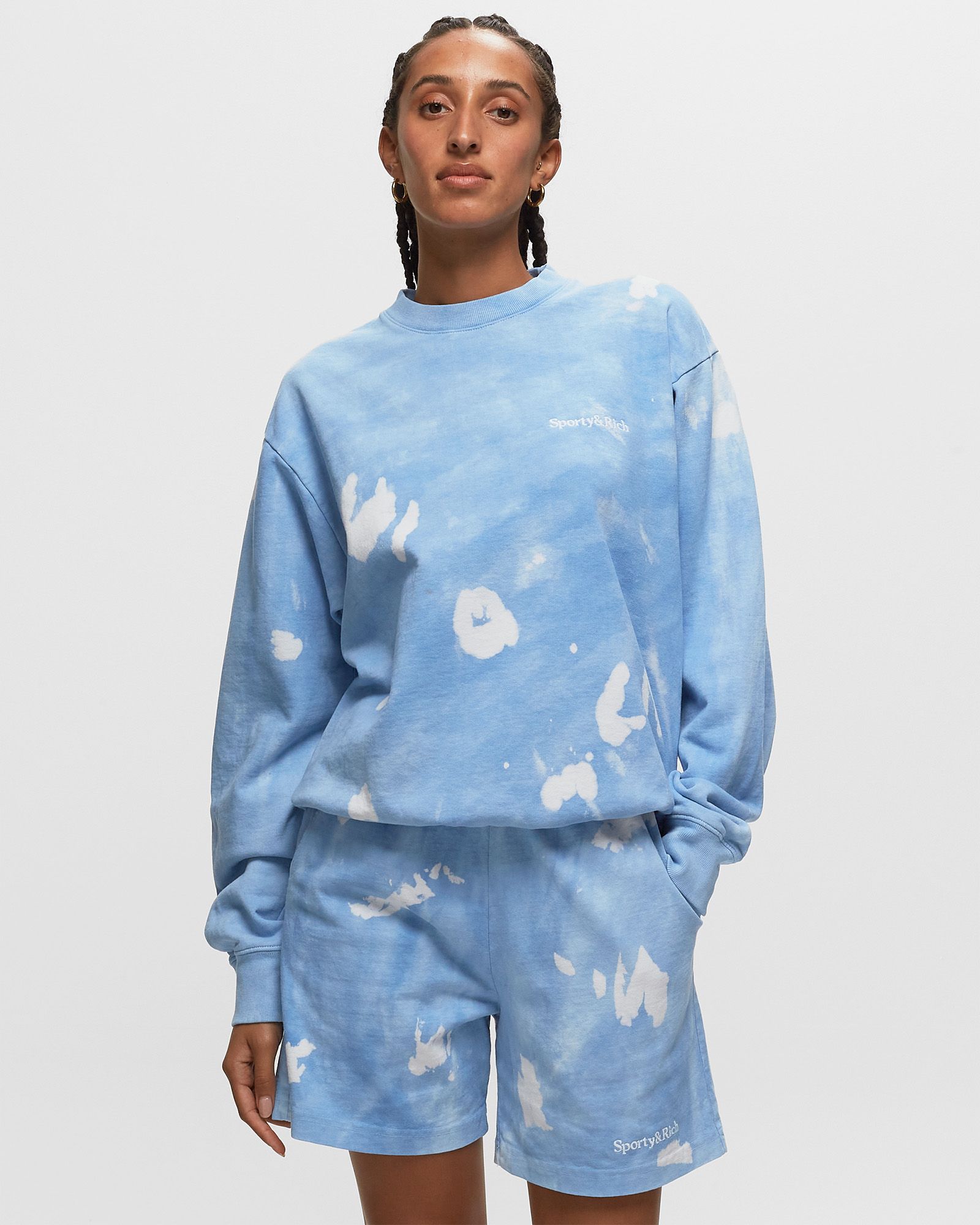 Serif Logo Embroidered Tie Dye Crewneck