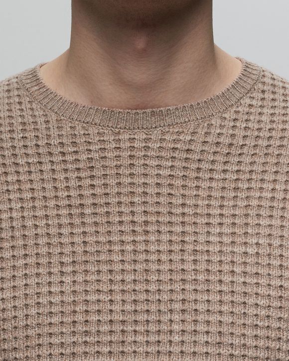 Waffle Knit Round Neck Sweater Offwhite