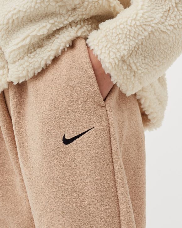 Nike Essentials Plush high-rise cuffed fleece sweatpants in bronze - BROWN