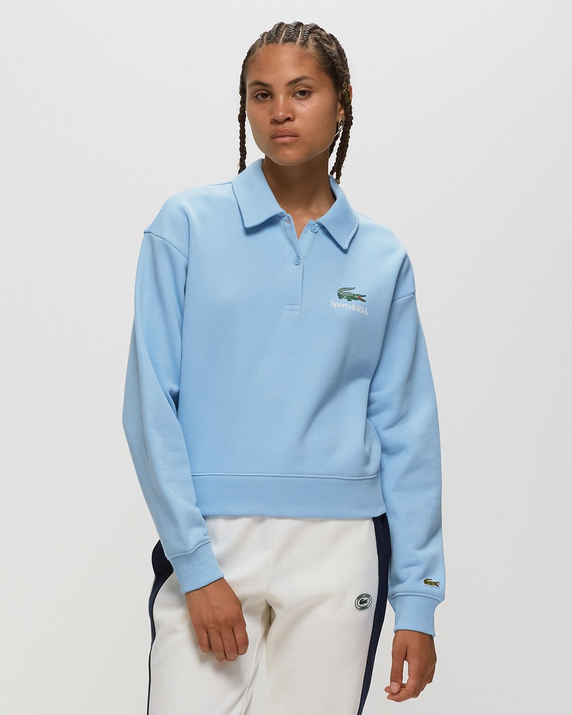 Sporty & Rich Lacoste Serif Polo White Half Zips Sporty & Rich