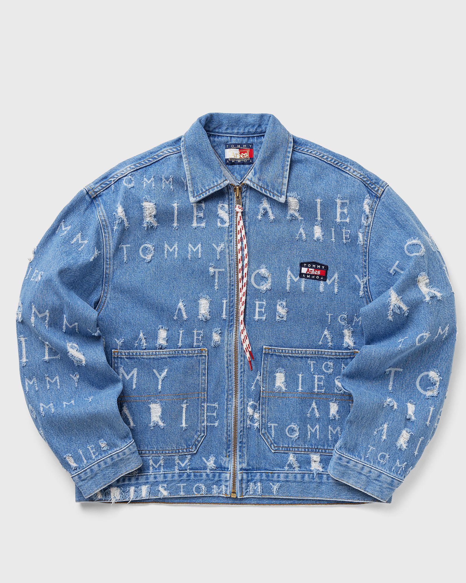TOMMY X ARIES LOGO DESTROYED DENIM JACKET