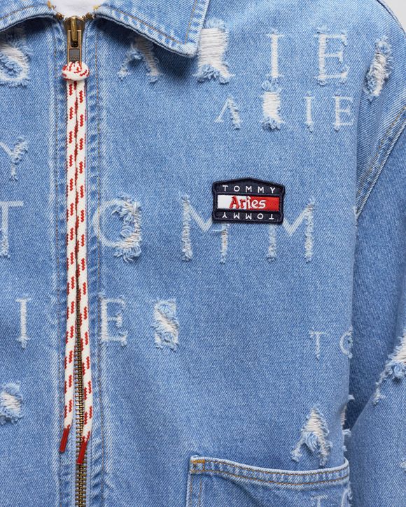 TOMMY X ARIES LOGO DESTROYED DENIM JACKET