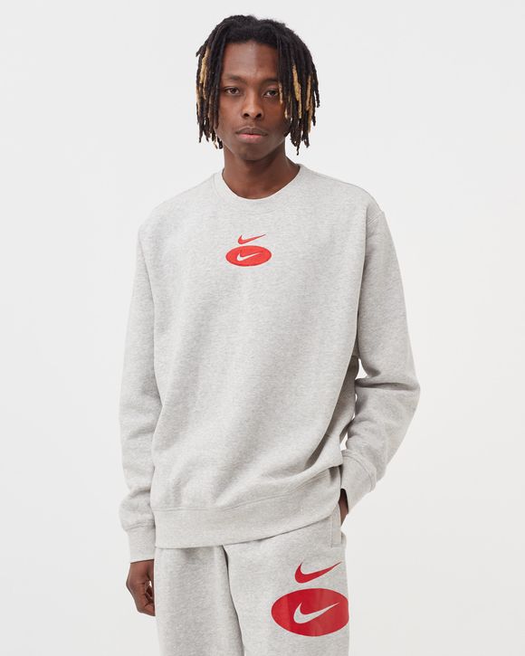 Nike Swoosh League Brushed Back Fleece Crew Sweatshirt Grey GREY HEATHER