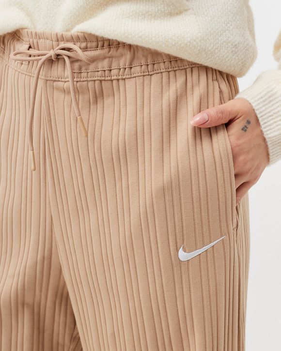 Nike WMNS Ribbed Jersey Wide Leg Pants Brown - HEMP/WHITE