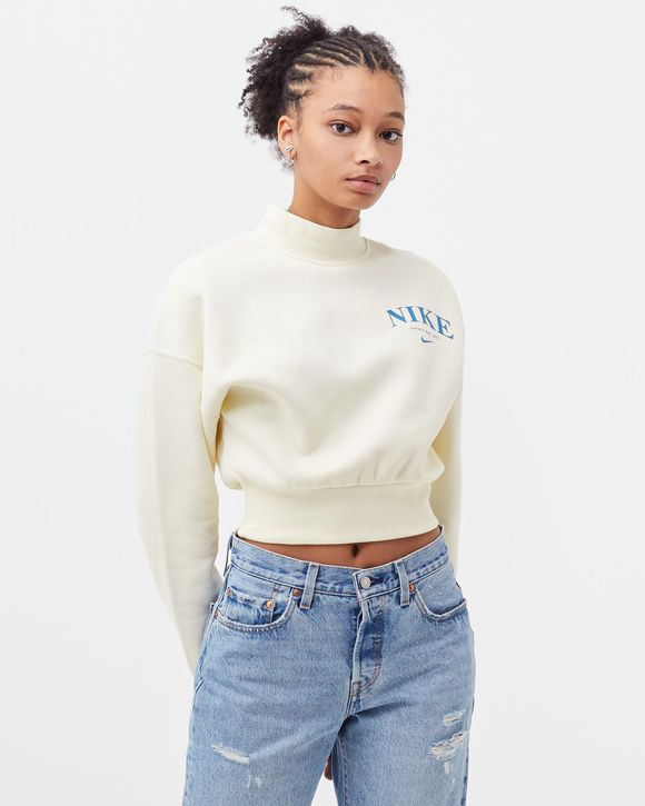 Nike WMNS ESSENTIALS FLEECE MOCK CREW White COCONUT MILK DUTCH BLUE