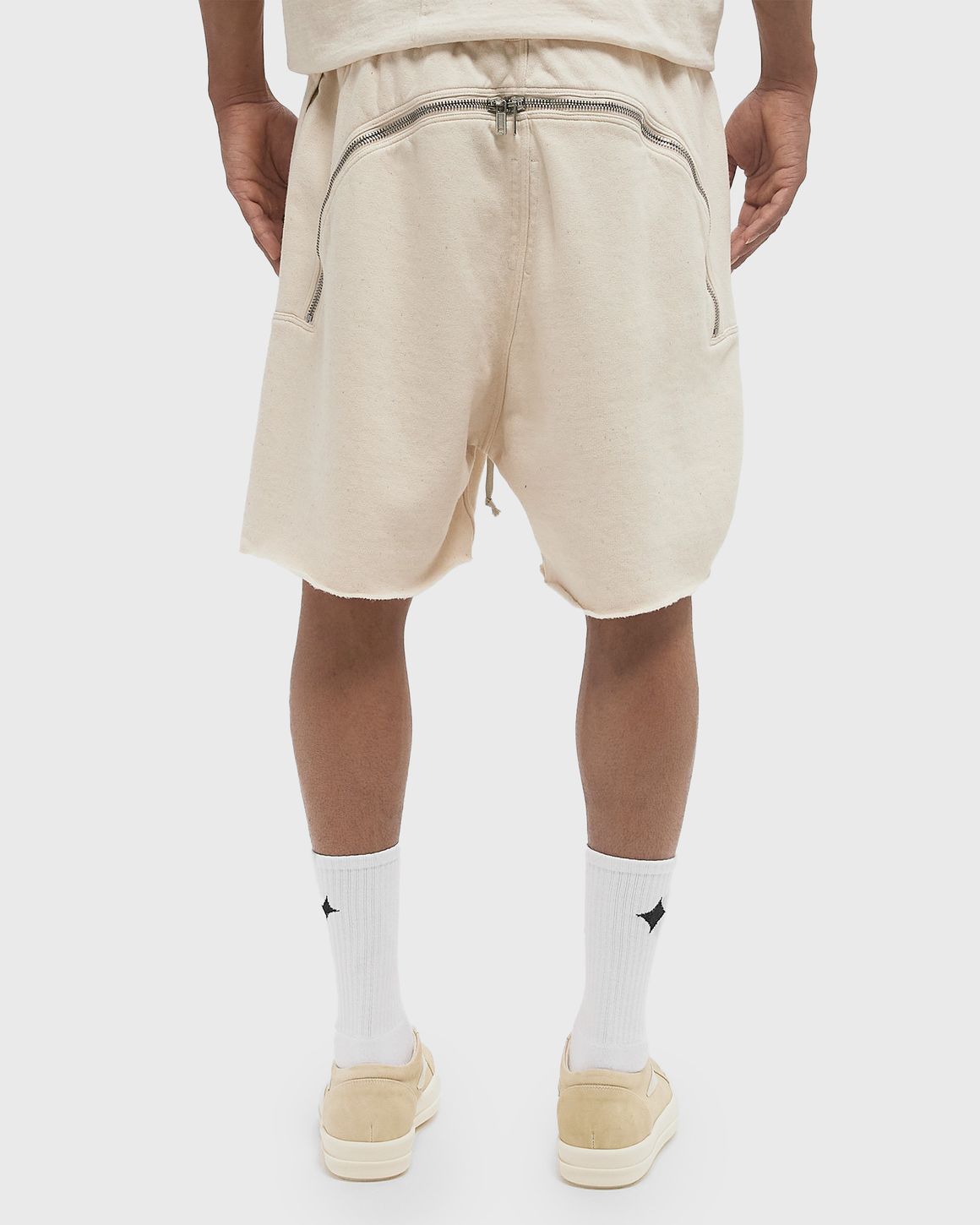 Rick Owens KNIT SWEAT SHORTS - LONG BOXERS BUTT ZIPP White