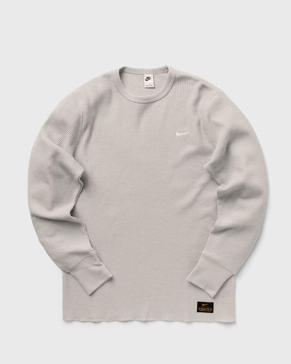 Nike Life Long-Sleeve Heavyweight Waffle Top Grey - LT IRON ORE/LIGHT  BONE/WHITE