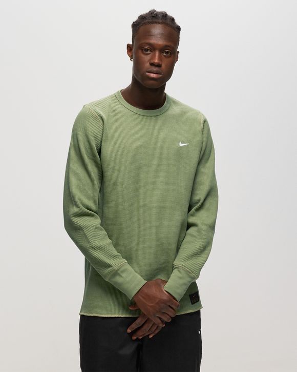 Nike HEAVYWEIGHT WAFFLE LONGSLEEVE TOP Green - OIL GREEN/TEAM GOLD/WHITE