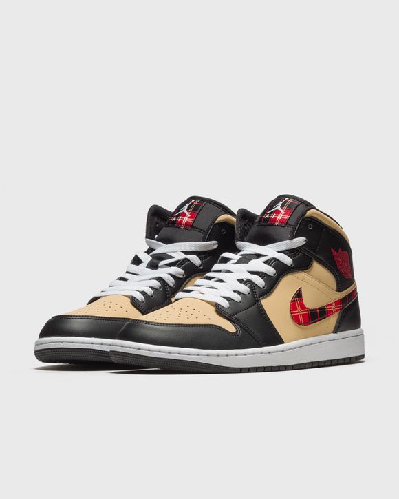 Nike Air Jordan 1 Mid Tartan Swoosh Tan Black Red DZ5329-001 Mens