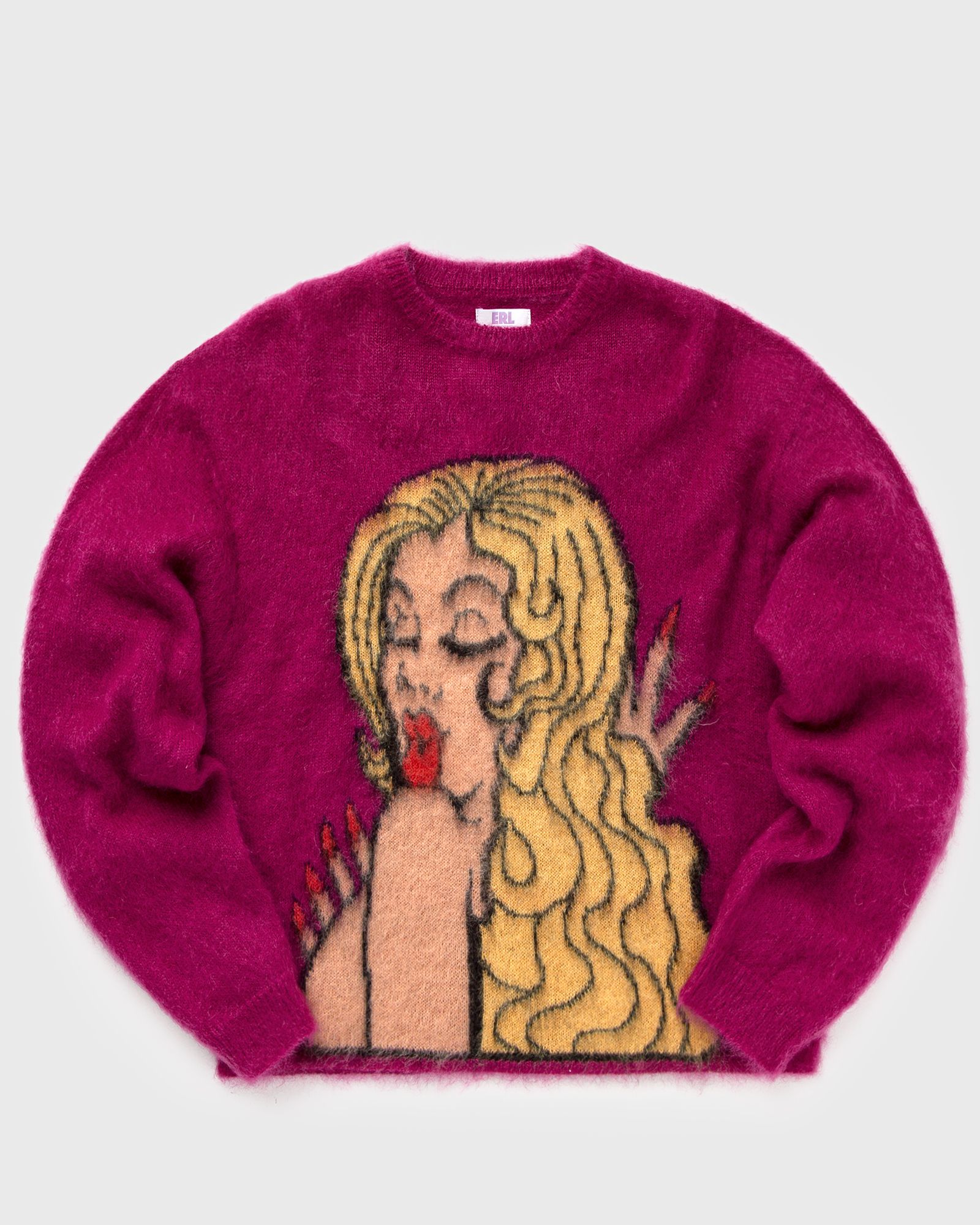 トップス ERL KISS MOHAIR INTARSIA SWEATER KNIT ERL Unisex Kiss Mohair Intarsia Sweater Knit in FUSCIA | FWRD