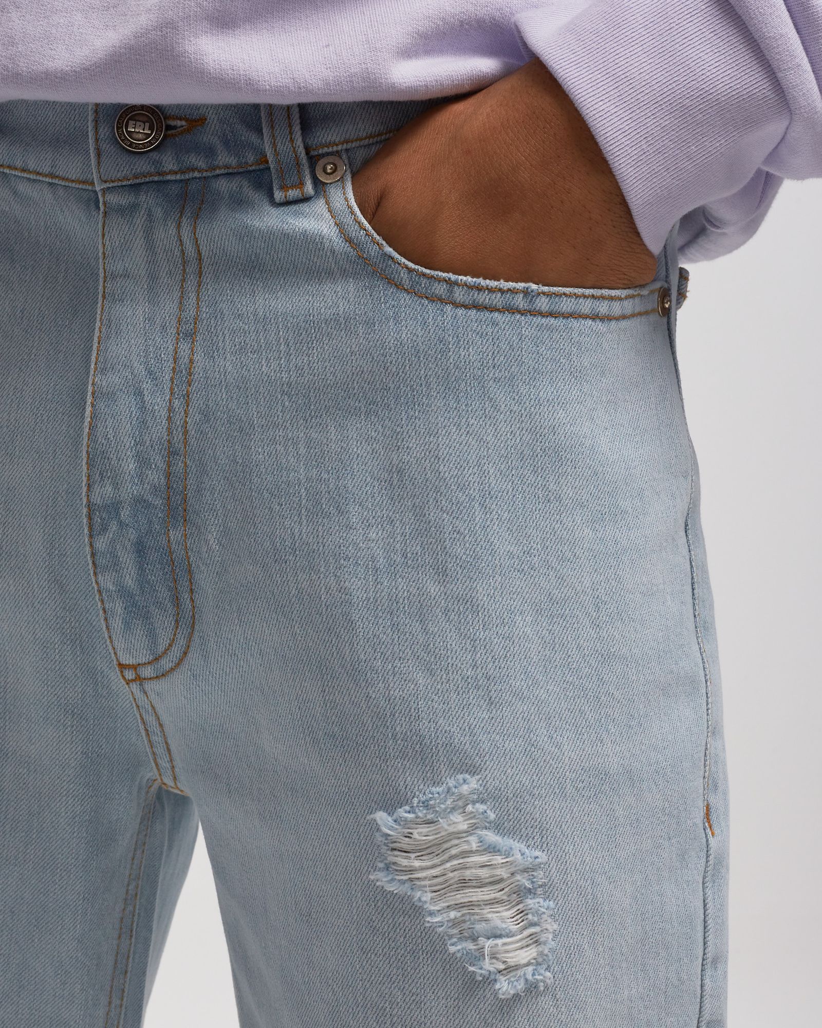 DISTRESSED DENIM PANTS WOVEN