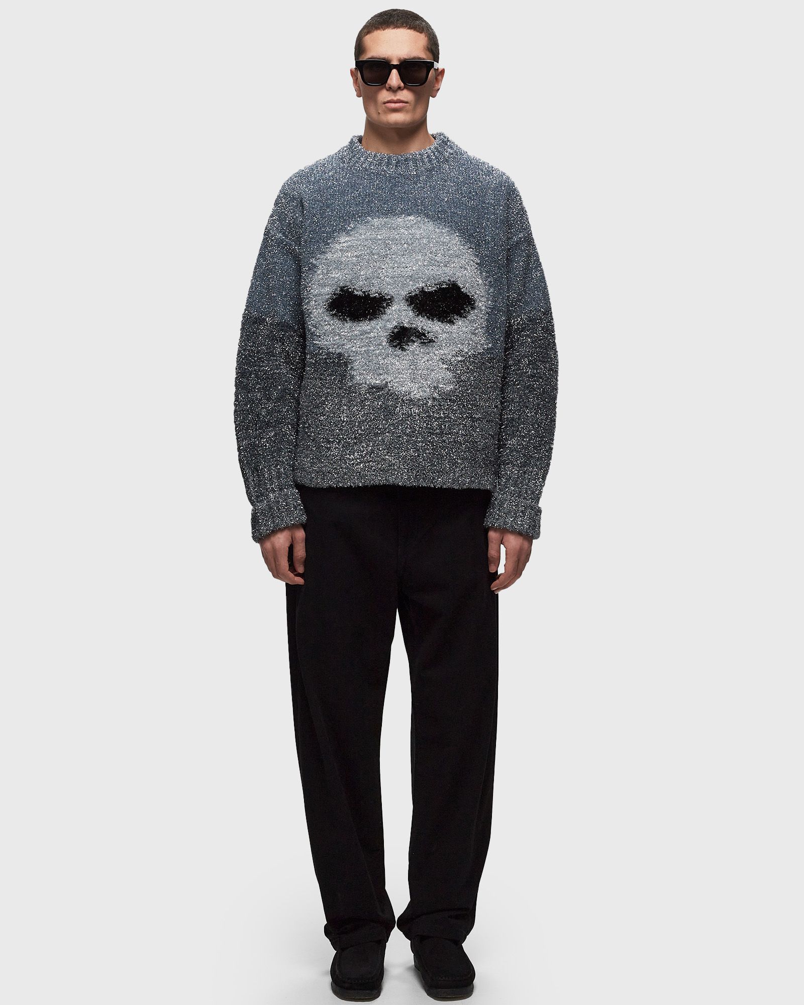 GLITTER SKULL INTARSIA PULLOVER KNIT