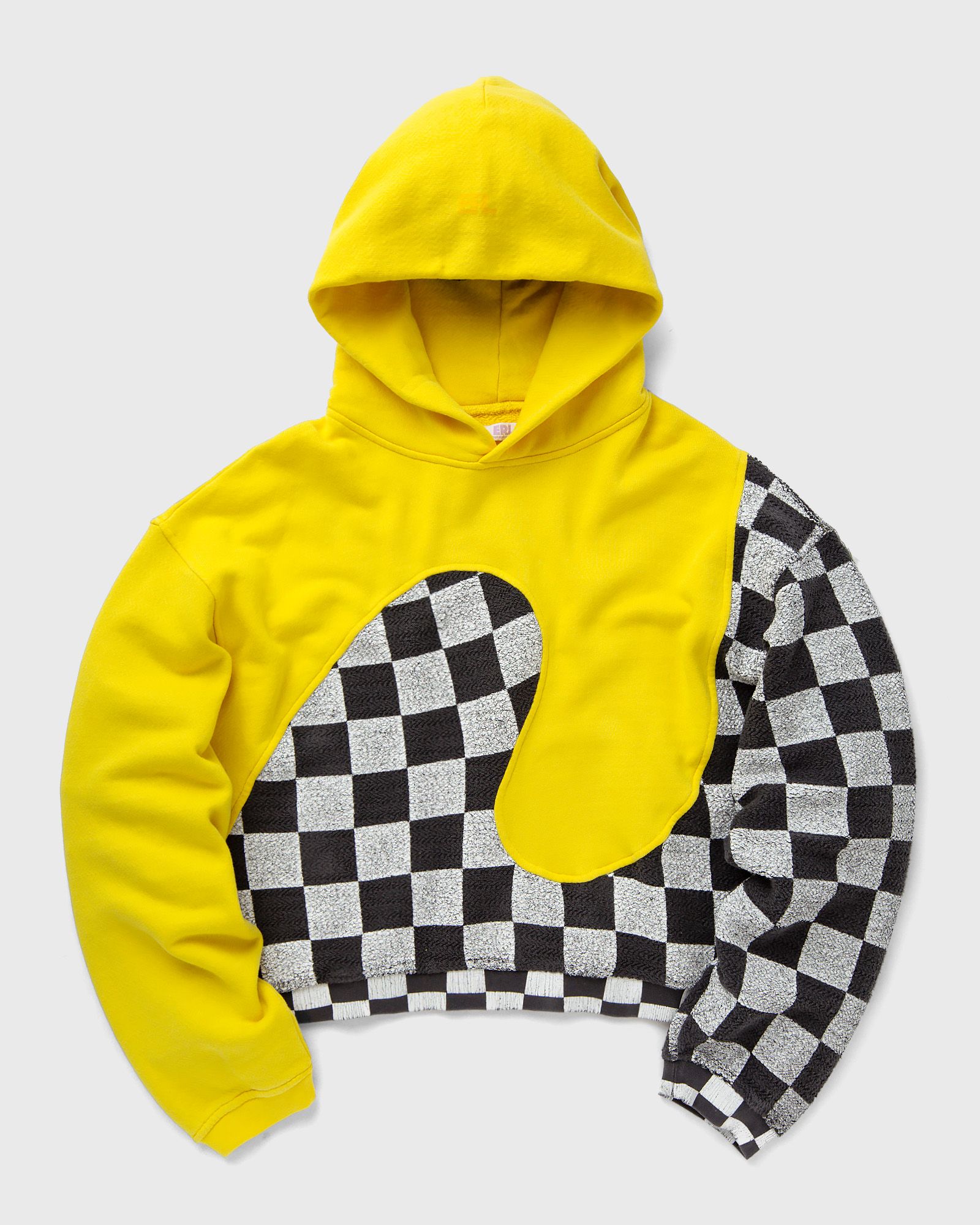 YELLOW CHECKER SWIRL HOODIE KNIT