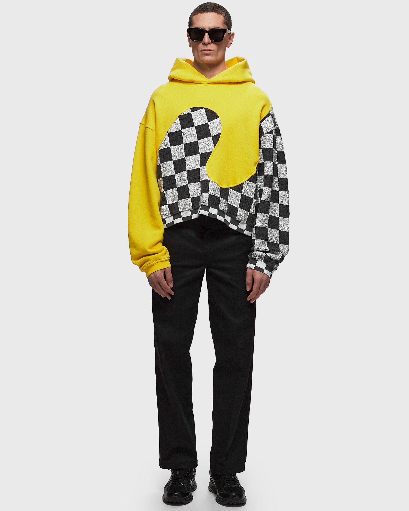 YELLOW CHECKER SWIRL HOODIE KNIT
