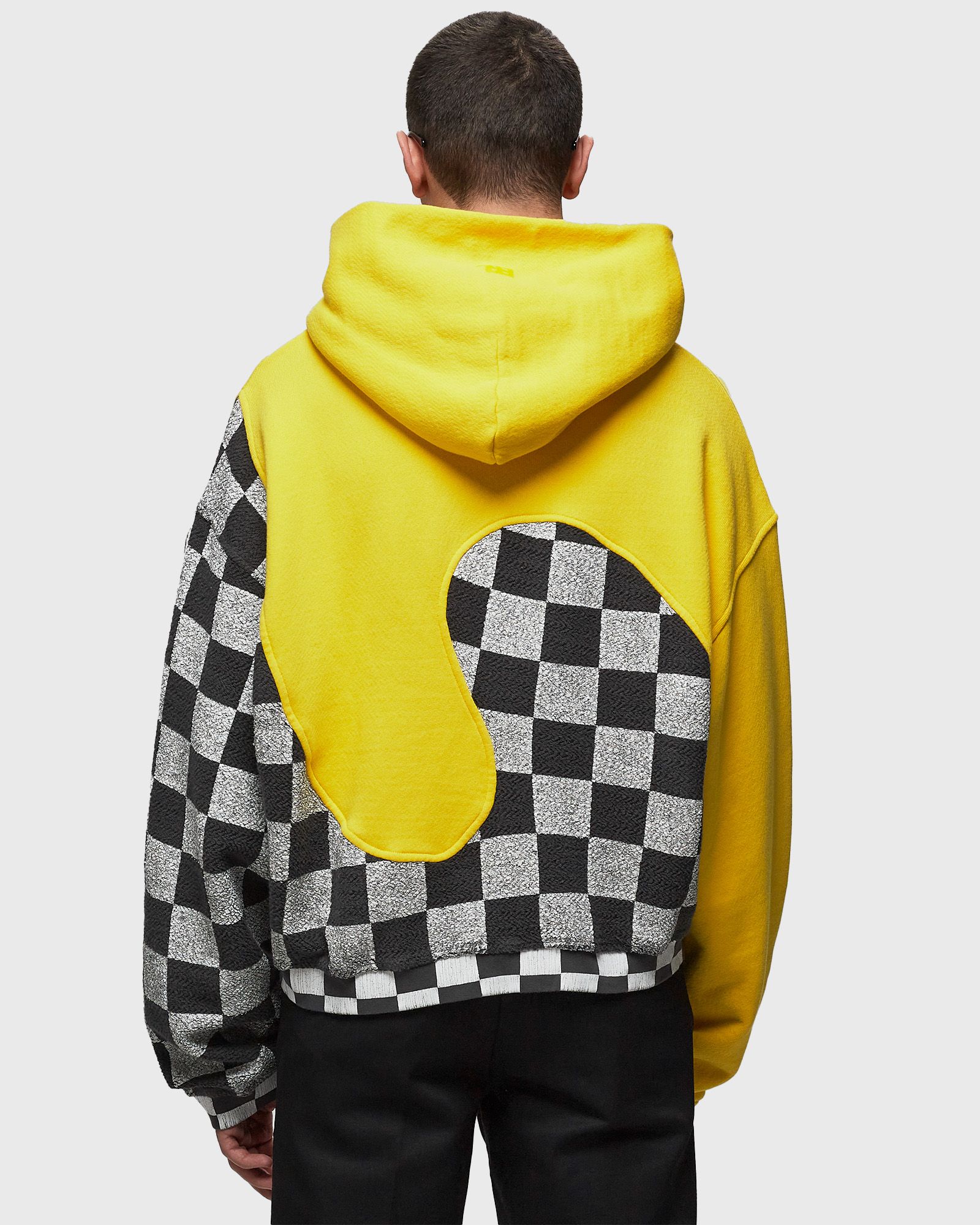 YELLOW CHECKER SWIRL HOODIE KNIT