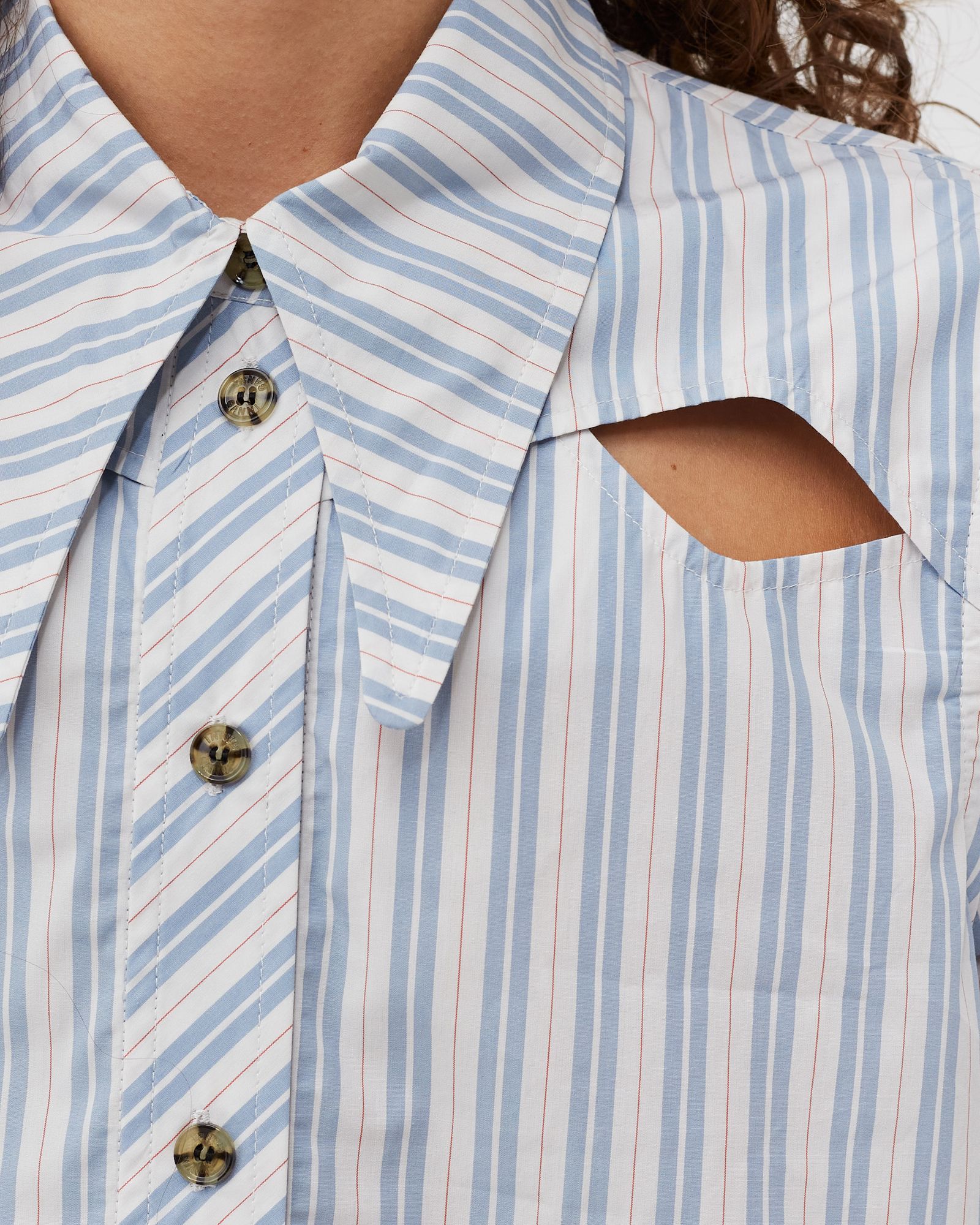 Stripe Cotton Long Collar Shirt